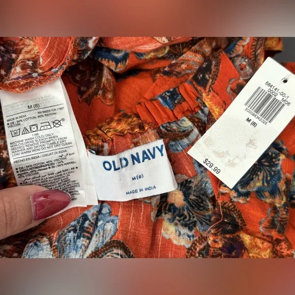 🆕 Old Navy Girl Orange Floral Ruffled Top Size M(8) - Picture 6 of 9